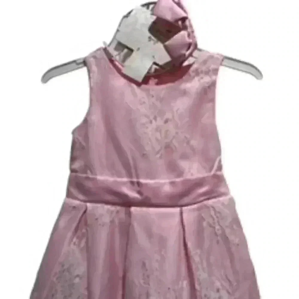 Biscotti Pink And White Flower Lace Formal Dress With‎ Headband Sz 5 NWT